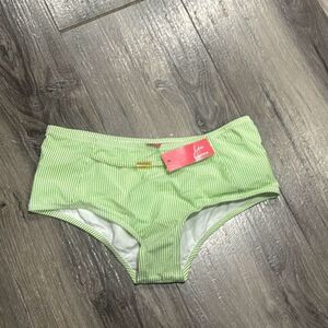 NWT Lisa Curran Green White Stripe Ivy High Waist Bikini Bottom Size Medium